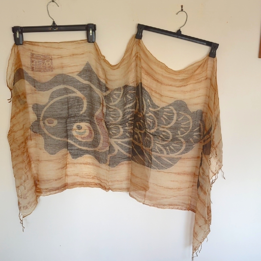 Delicate Artistic Fish Print Sheer Scarf